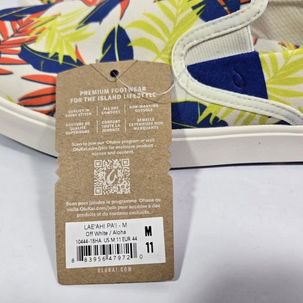 OLUKAI Lae' Ahi Pa'i Slip On Shoes Off White Aloha Men Size 11 New
